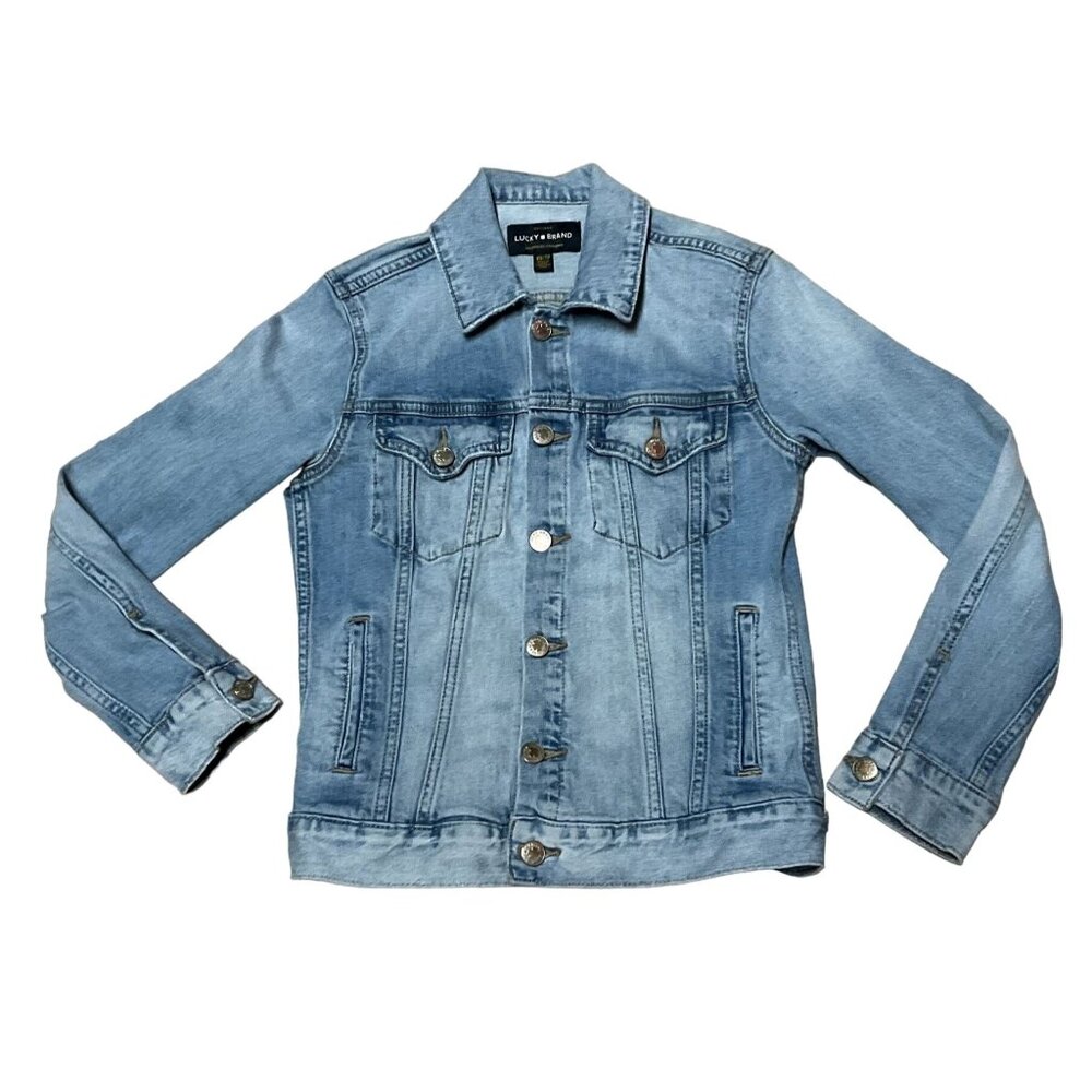 Lucky Brand Blue Trucker Jacket Sz XS Tomboy Pockets Button Front Denim Womens